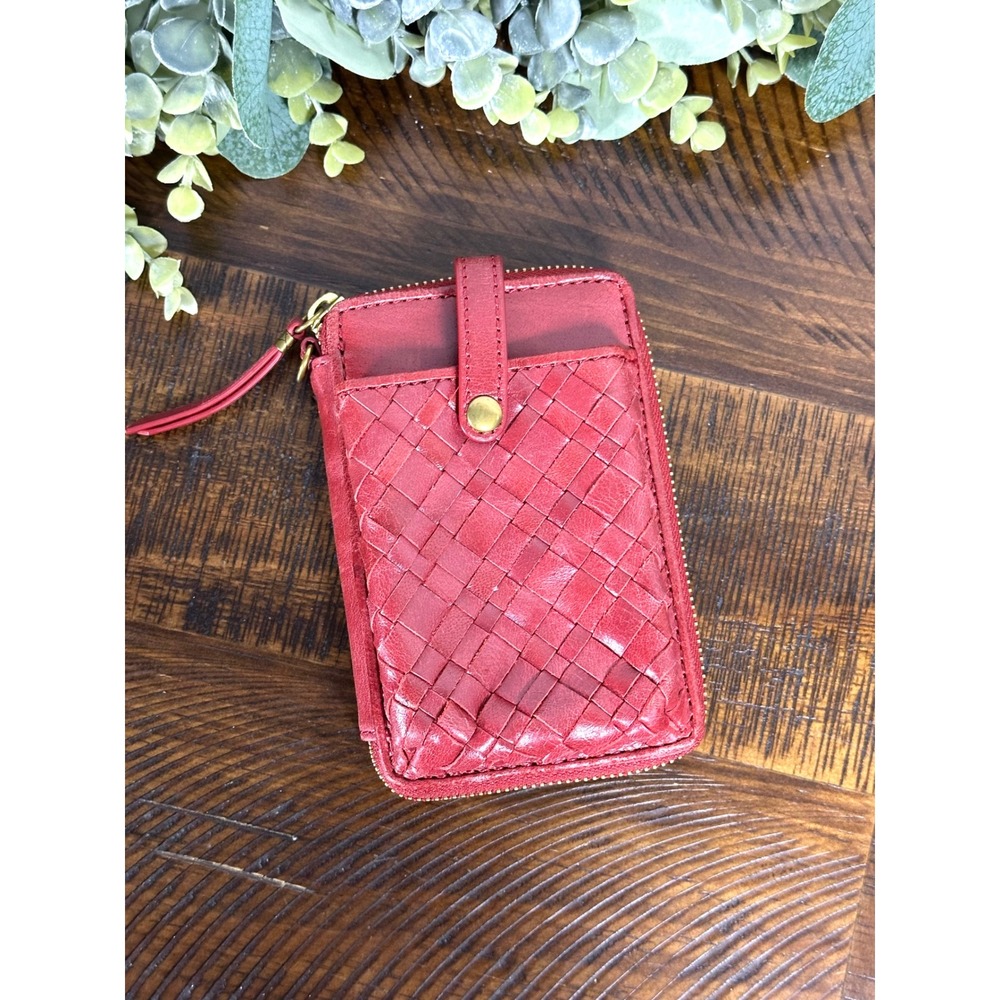 Elliot Lucca leather Woven wallet‎ red wristlet zip phone holder